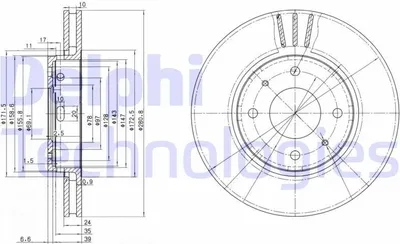Produktbild von 2x DELPHI Bremsscheibe BG3501C für VOLVO V40 Kombi (645) 45 6mm 281mm