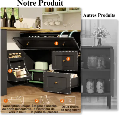 Obrázek produktu pro Rozkládací barový stůl 138–204 x 39 x 105 cm s úložným prostorem, policí na občerstvení, otočnou deskou 360° a sklopnými zásuvkami, černý