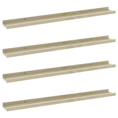 Image de Étagères murales 4 pcs blanc et chêne sonoma 80x9x3 cm