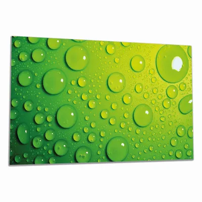 Produktbild von Wallario Herdabdeckplatte aus Glas, Größe 90 x 52 cm 1-teilig, Motiv Wassertropfen auf Grün