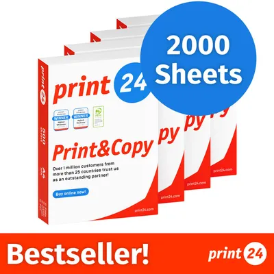 Zdjęcie produktu dla NOWOŚĆ: print24 Papier do drukarek i kopiarek, 2000 arkuszy, 4 x 500, A4, Premium, ekstra biały, CIE 160, Zwycięzca testów, Certyfikat PEFC