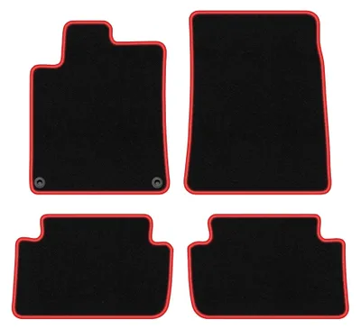 Produktbild von Velours-Fußmatten für Peugeot 407 2004-2011 (Coupé/Limousine/Kombi) – 4-tlg, Schwarz/Rot, passgenau – Wielganizator CARLUX