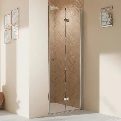 Produktbild von BREUER Duschtür in Nische mit Drehfalttür ELANA 2.0 80 x 200 cm Profil rund silber Klarglas Türanschlag rechts Puffergri