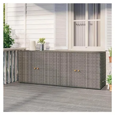 Produktbild von Gartenschrank Grau 198 x 55,5 x 80 cm aus Poly Rattan mit Akazienholzgriffen, Praktischer Stauraum für Garten, Terrasse, Balkon