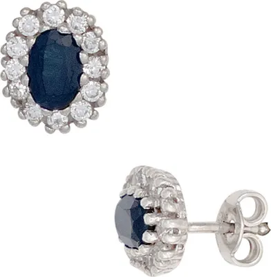 Produktbild von Ohrstecker Safir Saphir blau & Zirkonia rundum weiß 925 Silber oval Damen
