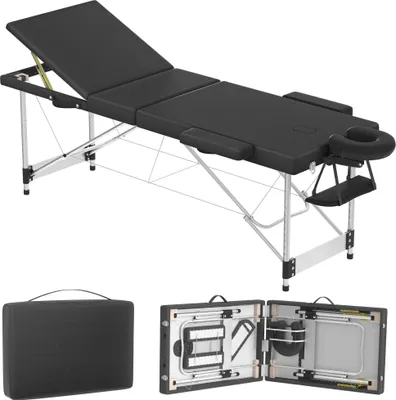 Produktbild von LARS360 Mobile Massagebank 3-Zonen – höhenverstellbar (8 Stufen), Aluminiumgestell, klappbar & tragbar, schwarz – Inkl. Tasche, Kopfstütze & Armlehnen