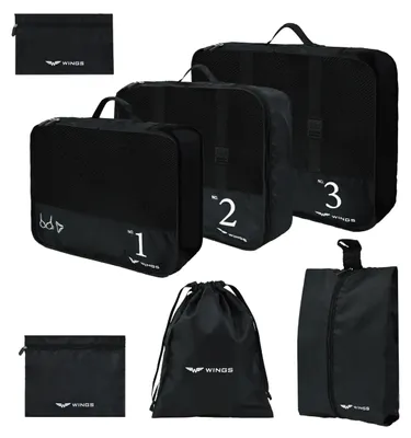 Imagen del producto de WINGS, juego de 7 organizadores de viaje, color negro
