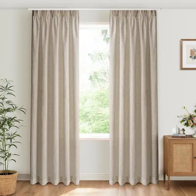 Obrázek produktu pro Záclony s vzhledem lnu, rozměry 140 x 245 cm, 2 kusy, s volánkovou stuhou, průsvitné, vhodné do obývacího pokoje