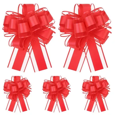 Productafbeelding van Trouwlint strik - Organza - Rood - 15 cm - 5 stuks - Voor trouwauto en cadeaus