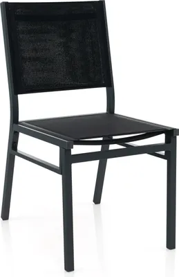 Produktbild von Esstischstuhl für den Außenbereich, armloser Terrassenstuhl, atmungsaktivem, ergonomischer Rückenlehne, leichter Aluminiumrahmenstuhl, Schwarz
