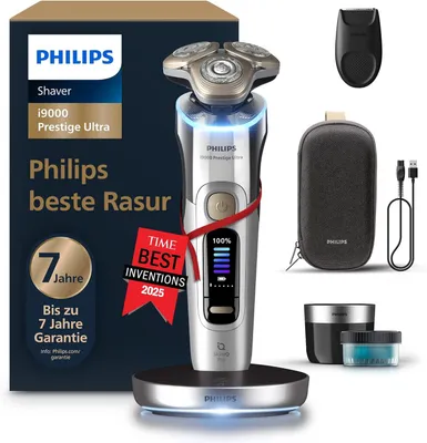 Produktbild von Philips i9000 Prestige Elektrorasierer Herren XP9404/31, Ultra Wet & Dry, Chrome, Druck- & Bewegungssensor, Trimmeraufsatz, Reinigungs- & Ladestation