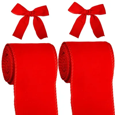Samtband mit Drahtkante, 2 Rollen, 6,3 cm x 6 m, Rot und Grün