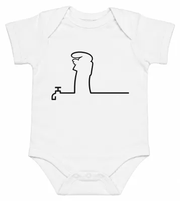Imagen del producto de Body para bebé, color blanco, diseño "La Linea Balum Strichmännchen" de Osvaldo Cavandoli, talla 12/18 meses