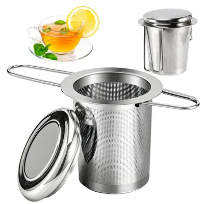 2 Teefilter aus Edelstahl 304 mit Deckel, feinmaschig