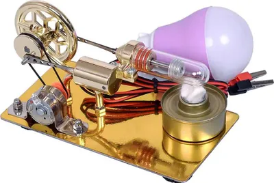 Obrázek produktu pro SEAFRONT Horkovzdušný motor Stirlingův motor se slitinovou základnou 6bodový hvězdicový vzor setrvačník LED lampa vzdělávací vědecký experiment pro dospělé děti učitele (zlatá)