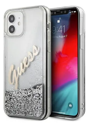 Produktbild von Guess Apple Tasche GUHCP12SGLVSSI iPhone 12 mini silber/silberne Hartschale Glitter Vintage Script