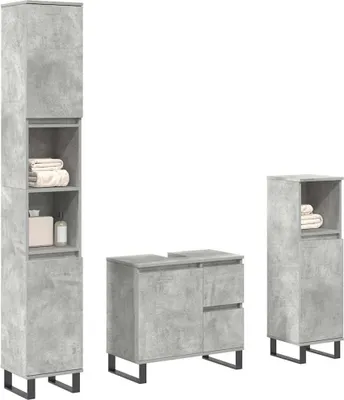 Produktbild von vidaXL 3-tlg. Badmöbel-Set Betongrau Holzwerkstoff
