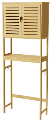 Zdjęcie produktu dla Półka nad toaletą do łazienki - Wolnostojąca wysoka szafka - Bambus - 63x26x174 cm - Styl rustykalny, nowoczesny - Kolor: naturalne drewno