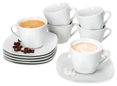 Immagine prodotto di set di 6 tazze da caffè Lotta con piattini per 6 persone in porcellana bianca per il tè