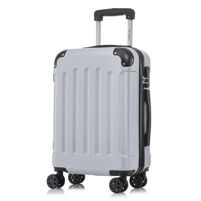 Produktbild von Koffer Trolley Reisekoffer Suitcase, Rollkoffer Handgepäck ,mit 4 Rollen360°, Hartschalenreisekoffer, Zahlenschloss, Weicher Gummigriff(M,Silber)