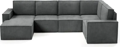 Produktbild von BETTSO klassisch gepolstertes Ecksofa mit Kordseiten für Wohnzimmer ORTO Dunkelgrau Links