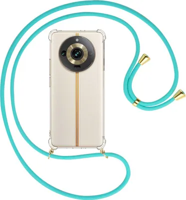 Produktbild von Handykette Backcover-Schutzhülle mit Band (Metall goldfarben) für Realme 11 Pro (6.7'') - türkis