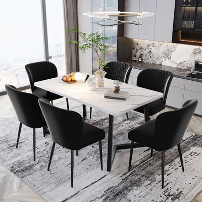 Flieks Esszimmerstühle 6er Set, Polsterstuhl mit Metallbeinen, Küchenstuhl mit Samtbezug, Besucherstühle Arbeitsstühle, Schwarz