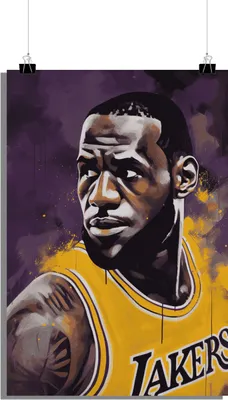 Zdjęcie produktu dla Plakat koszykarski - Plakat LeBron James - Portret - Plakat Lakers - 61x91cm - Idealny do oprawienia w ramkę