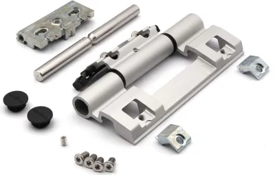 Various parts of a Schüco Rollen-Klemmband are laid out on a white background.