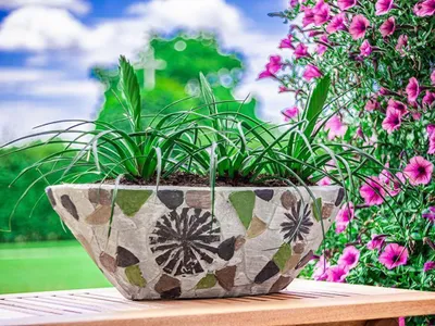 Produktbild von PROREGAL Blütentopf mit Mosaik, Grau, breit, Keramik, 40,5x19x14cm