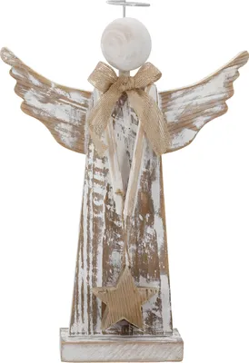 Image de Gilde Standrelief, Engel, "Heiligenschein", Sternmotiv, Holz, weiß, naturfarben, VE 2, L. 7 cm, B. 28 cm, H. 41 cm 26626 4063387266267