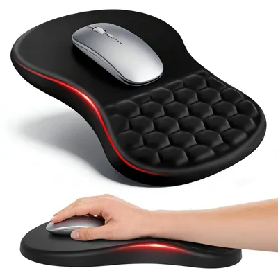 Produktbild von Mauspad mit Gelkissen, ergonomisches Mauspad mit Handgelenkauflage für Büro/Gaming, Memory-Schaum, schmerzlindernd, rutschfeste PolyurethanUnterseite, 30 x 20 cm, Mauspad-Geschenk, Geburtstagsgeschenk für Männer, Vater