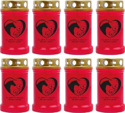 Produktbild von Grabkerze Rot 8er Pack, Brenndauer: 40 Stunden ( je Kerze ), Motiv: Herz Schwarz