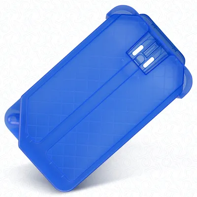 A blue plastic oil container with a lid for a Tefal deep fryer.