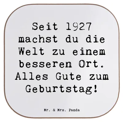 Produktbild von Mr. & Mrs. Panda Untersetzer für Gläser Spruch 1927 Geburtstag - Weiß - Geschenk, Erinnerungsgeschenk, Jubiläum, Happy Birthday, Tassenuntersetzer, Geburtstagsgeschenk