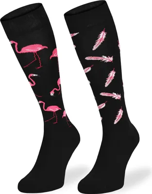 Produktbild von Skiety Reitbekleidung Damen & Herren - Kniestrümpfe für Damen & Herren - Reitsocken Reitsport Damen & Herren - Reitsocke Mädchen - Black Flamingo, 31-34