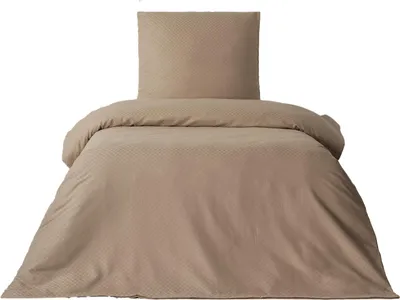 Produktbild von Bettwäsche 200x220 cm Baumwolle Set Renforce Taupe Kariert weich Kissenbezug 80x80 cm mit Reißverschluss alle Jahreszeiten