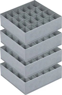 Immagine prodotto di Uniqoos® Set di 4 organizer per calze – organizer pieghevoli per cassetti con 24 scomparti (30 x 30 x 9 cm), in feltro, colore grigio – ideali per calze, cravatte e cinture