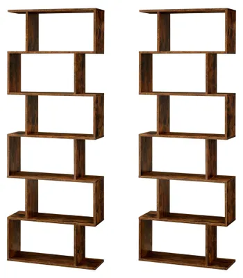 Produktbild von Bücherregal, 2er Set, Regal mit 6 Ebenen, freistehend, Dekoregal, zur Präsentation, modern, für Wohnzimmer, Schlafzimmer, Büro, vintagebraun