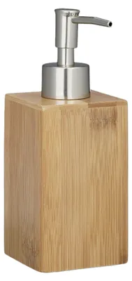 Image de Lot de 2 accessoires de salle de bain en bambou : gobelet à brosse à dents, distributeur de savon manuel, distributeur de lotion, couleur naturelle