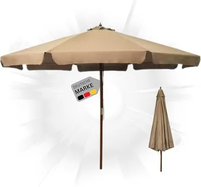 Produktbild von DELUKE® Sonnenschirm aus Holz PAUL Taupe| HxB 254x330cm | Sonnenschirm 330 cm Kurbelschirm Standschirm Sonnenschutz Gartenschirm Balkonschirm klassisch