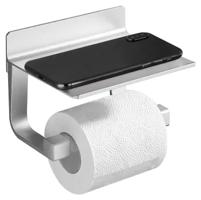 Image de Omgoods - Porte-rouleau de papier toilette sans perçage - Fixation murale avec tiroir de rangement pour salle de bain