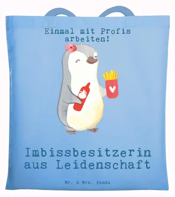 Produktbild von Mr. & Mrs. Panda Schultasche Imbissbesitzerin Leidenschaft - Sky Blue - Geschenk, Tasche, Einkaufstasche, Lustig, Shopping, Pommesliebe, Pommesverkäuferin, Witzig, Spruch