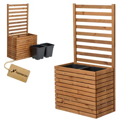 Immagine prodotto di Fioriera con traliccio Traliccio con fioriera Letto rialzato in legno con inserto per piante 2x18L (orizzontale-marrone, 67x36x55 H132)