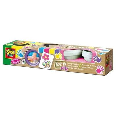 Produktbild von SES Creative 24927 Eco Fingerfarben Girly 4er pack, Blau, Pink, Violett, Gelb, Nicht toxisch, Waschbar, Gluten-frei, 110 ml