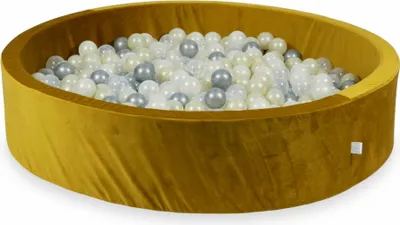 Produktbild von Bällebad 130x30 Samt Gold – Mit 600 Bällen / Silber, Meerjungfraueneffekt, Hellgold, Transparent