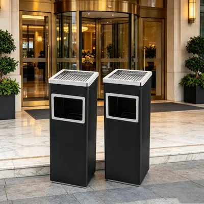 Produktbild von 2x Mülleimer Aschenbecher für den Außenbereich,48L,entnehmbarer Inneneimer,Papierkorb Freistehender Außen-Aschenbecher Schwarz