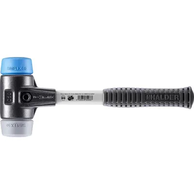 Produktbild von HALDER SIMPLEX Schonhammer Ø 50 mm TPE-soft blau / TPE-mid grau mit verstärktem Tempergussgehäuse und Fiberglasstiel