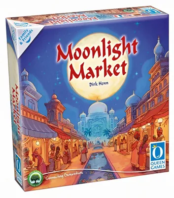 Produktbild von QUEEN GAMES, Moonlight Market Family & Friends, Familienspiel, Strategisches Biet- und Kettenbau-Abenteuer, Perfekt für kreative Schmuckhersteller, Für 1-5 Spieler ab 8 Jahren