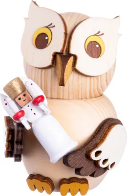 Produktbild von Drechslerei Kuhnert - Mini-Eulen aus Holz - mit Engel - ca. 7 cm groß - als Dekoration oder Geschenk geeignet